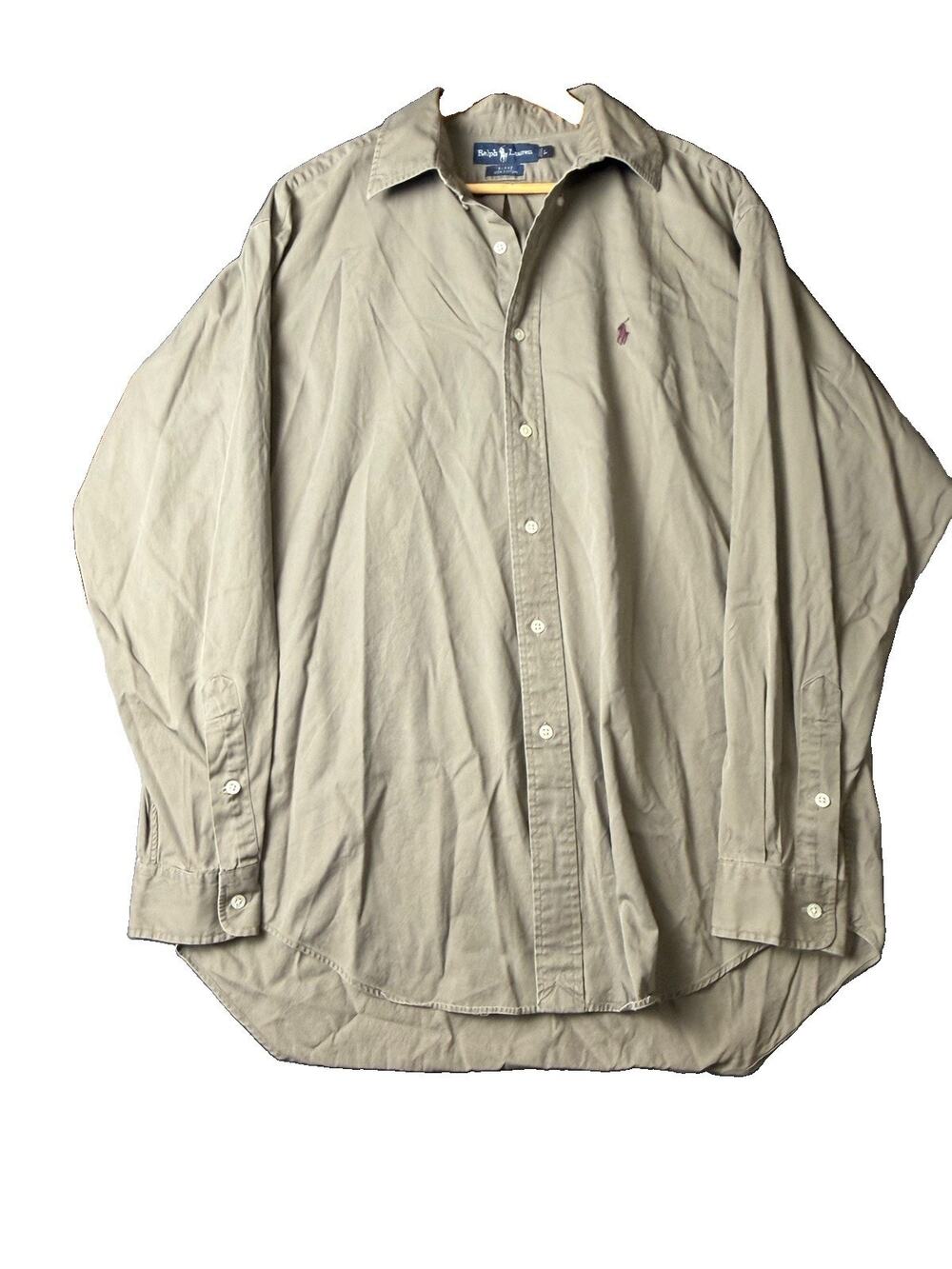 VTG Ralph Lauren Blake Shirt Men’s L Khaki Tan Cotton Button Down Pony 90s
